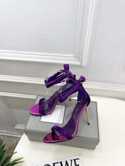 TOM FORD 26S HIGH-HEELED SANDALS 105 MM IN PURPLE FABRIC AND CALFSKIN