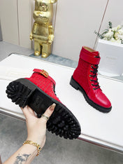 BALMAIN 26S BOOTS IN RED CALFSKIN AND SUEDE