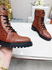 BALMAIN 26S BOOTS IN RUST BROWN CALFSKIN AND SUEDE