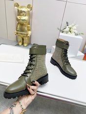 BALMAIN 26S BOOTS IN MOSS GREEN CALFSKIN AND SUEDE