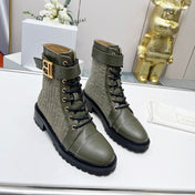 BALMAIN 26S BOOTS IN MOSS GREEN CALFSKIN AND SUEDE
