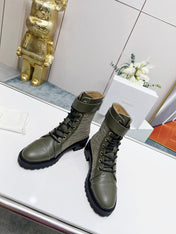 BALMAIN 26S BOOTS IN MOSS GREEN CALFSKIN AND SUEDE