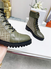 BALMAIN 26S BOOTS IN MOSS GREEN CALFSKIN AND SUEDE