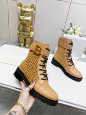 BALMAIN 26S BOOTS IN LIGHT BROWN CALFSKIN AND SUEDE