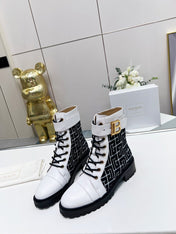 BALMAIN 26S BOOTS IN WHITE CALFSKIN AND BLACK WOOL