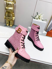 BALMAIN 26S BOOTS IN LIGHT PINK CALFSKIN AND SUEDE