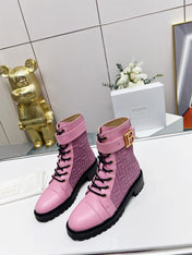 BALMAIN 26S BOOTS IN LIGHT PINK CALFSKIN AND SUEDE