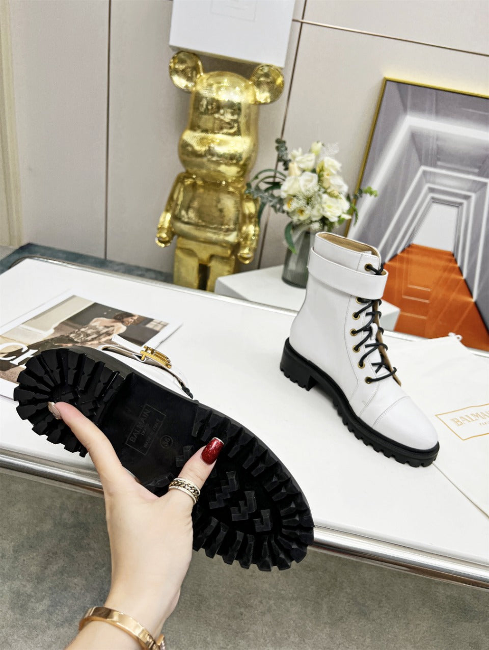 BALMAIN 26S BOOTS IN WHITE CALFSKIN