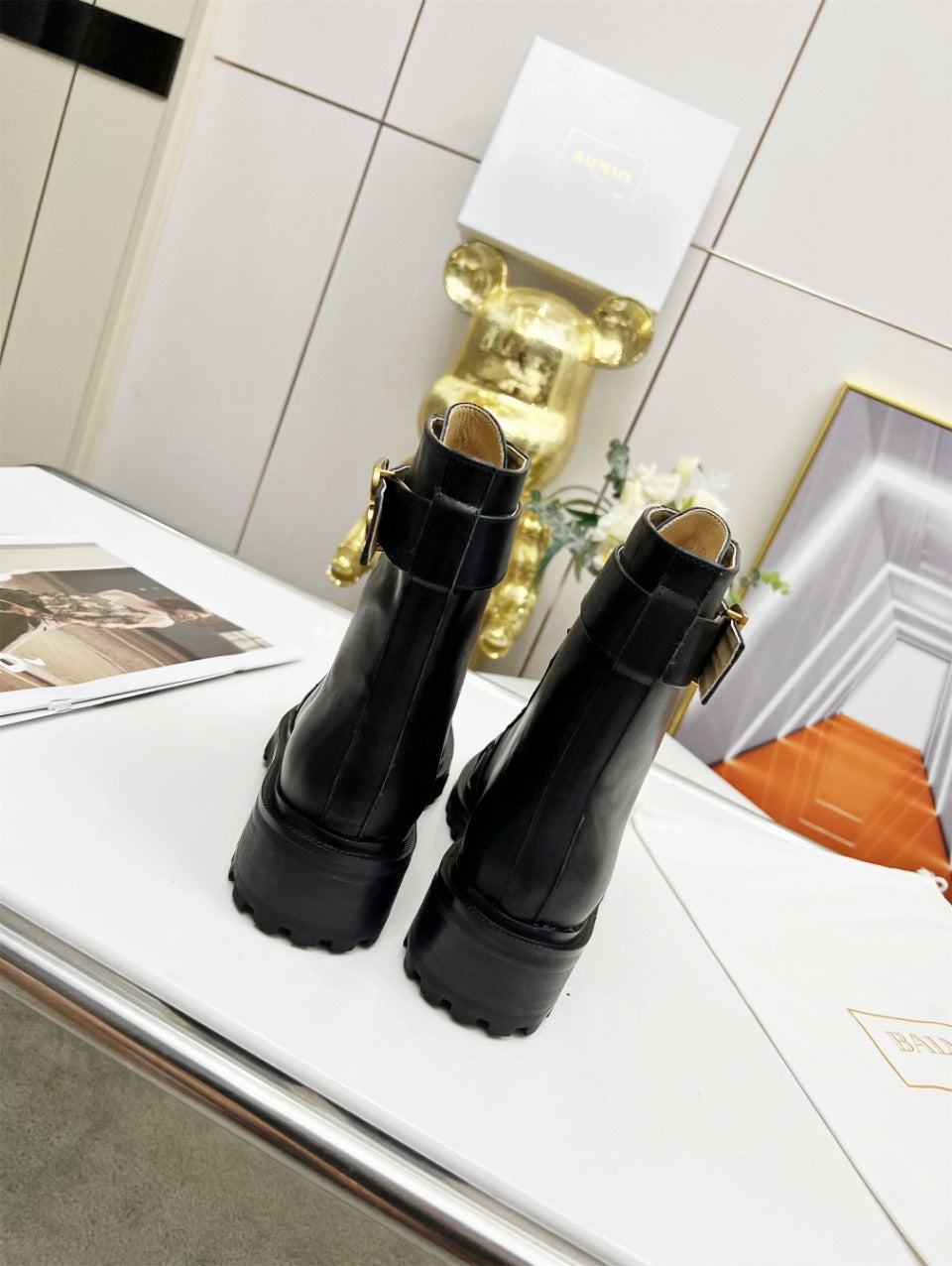 BALMAIN 26S BOOTS IN BLACK CALFSKIN