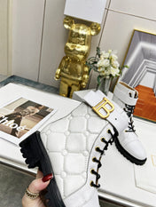 BALMAIN 26S COMBAT BOOTS IN WHITE CALFSKIN