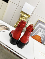 BALMAIN 26S COMBAT BOOTS IN RED CALFSKIN