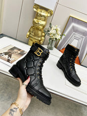 BALMAIN 26S COMBAT BOOTS IN BLACK CALFSKIN