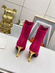 BALMAIN 26S LACE UP OPEN TOE BOOTS 95 MM IN PINK FLYKNIT