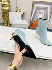 BALMAIN 26S BOOTS 95 MM IN LIGHT BLUE DENIM