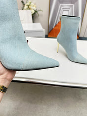 BALMAIN 26S BOOTS 95 MM IN LIGHT BLUE DENIM