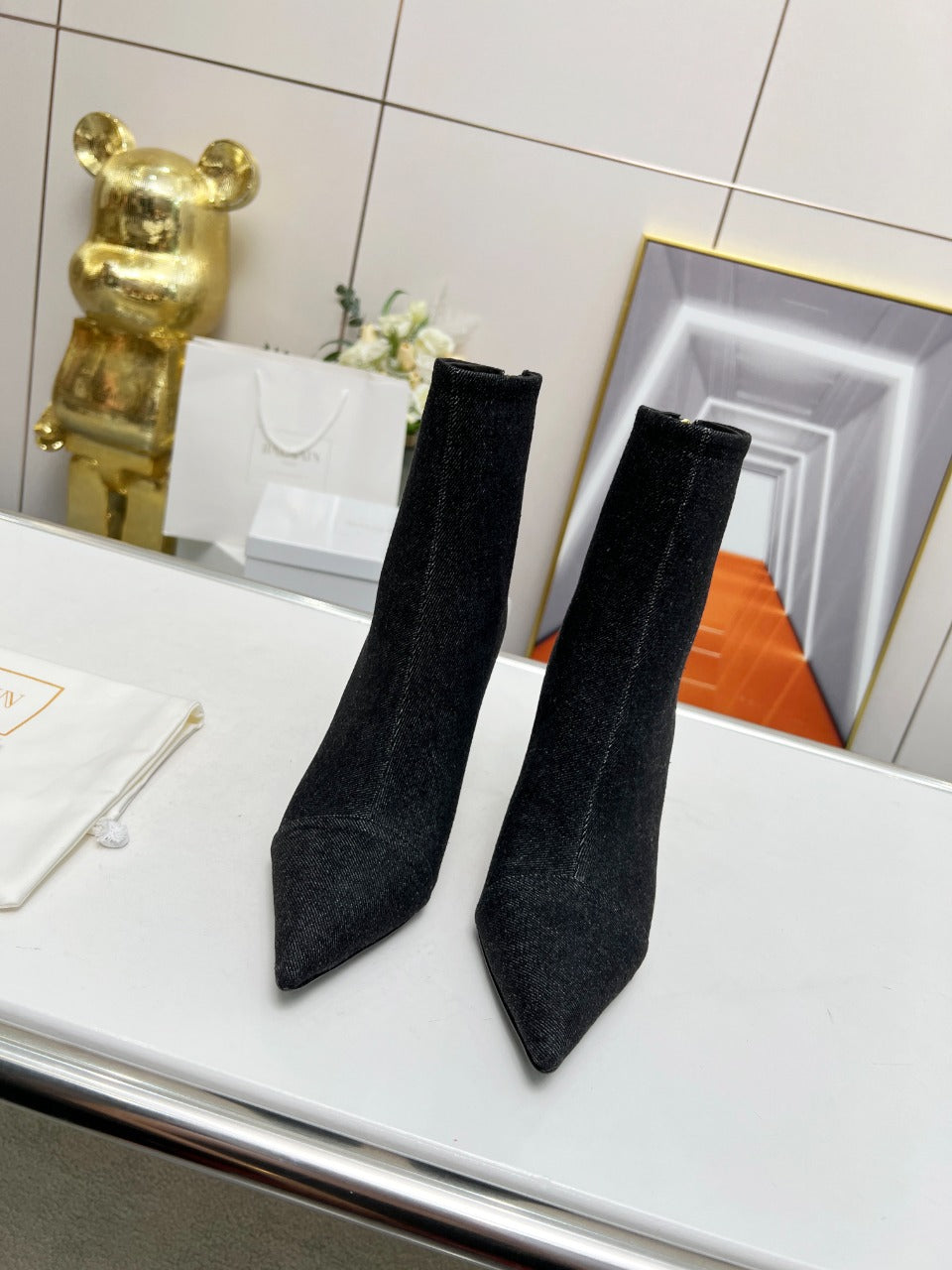 BALMAIN 26S BOOTS 95 MM IN BLACK DENIM