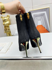 BALMAIN 26S BOOTS 95 MM IN BLACK DENIM