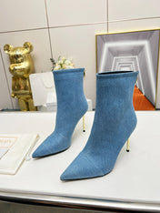 BALMAIN 26S BOOTS 95 MM IN BLUE DENIM