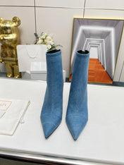 BALMAIN 26S BOOTS 95 MM IN BLUE DENIM