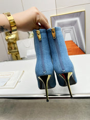 BALMAIN 26S BOOTS 95 MM IN BLUE DENIM