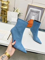 BALMAIN 26S BOOTS 95 MM IN BLUE DENIM