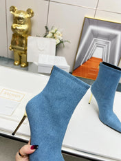 BALMAIN 26S BOOTS 95 MM IN BLUE DENIM