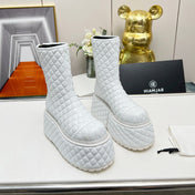 BALMAIN 26S PLATFORM BOOTS 100 MM IN WHITE LAMBSKIN