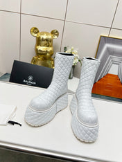 BALMAIN 26S PLATFORM BOOTS 100 MM IN WHITE LAMBSKIN