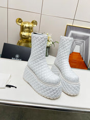 BALMAIN 26S PLATFORM BOOTS 100 MM IN WHITE LAMBSKIN