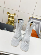 BALMAIN 26S PLATFORM BOOTS 100 MM IN WHITE LAMBSKIN