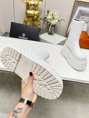 BALMAIN 26S PLATFORM BOOTS 100 MM IN WHITE LAMBSKIN