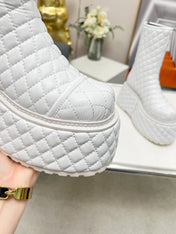 BALMAIN 26S PLATFORM BOOTS 100 MM IN WHITE LAMBSKIN