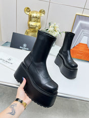 BALMAIN 26S PLATFORM BOOTS 100 MM IN BLACK CALFSKIN