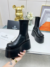BALMAIN 26S PLATFORM BOOTS 100 MM IN BLACK CALFSKIN