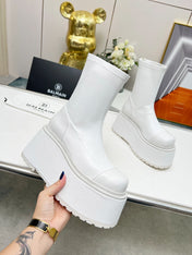 BALMAIN 26S PLATFORM BOOTS 100 MM IN WHITE CALFSKIN