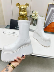 BALMAIN 26S PLATFORM BOOTS 100 MM IN WHITE CALFSKIN