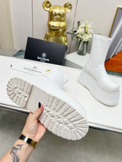 BALMAIN 26S PLATFORM BOOTS 100 MM IN WHITE CALFSKIN