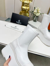 BALMAIN 26S PLATFORM BOOTS 100 MM IN WHITE CALFSKIN