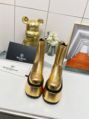 BALMAIN 26S PLATFORM BOOTS 100 MM IN GOLD METALLIC CALFSKIN