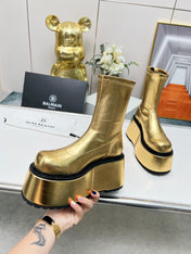 BALMAIN 26S PLATFORM BOOTS 100 MM IN GOLD METALLIC CALFSKIN