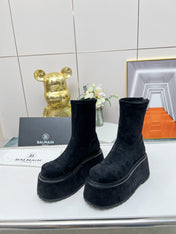 BALMAIN 26S PLATFORM BOOTS 100 MM IN BLACK SUEDE