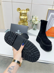 BALMAIN 26S PLATFORM BOOTS 100 MM IN BLACK SUEDE