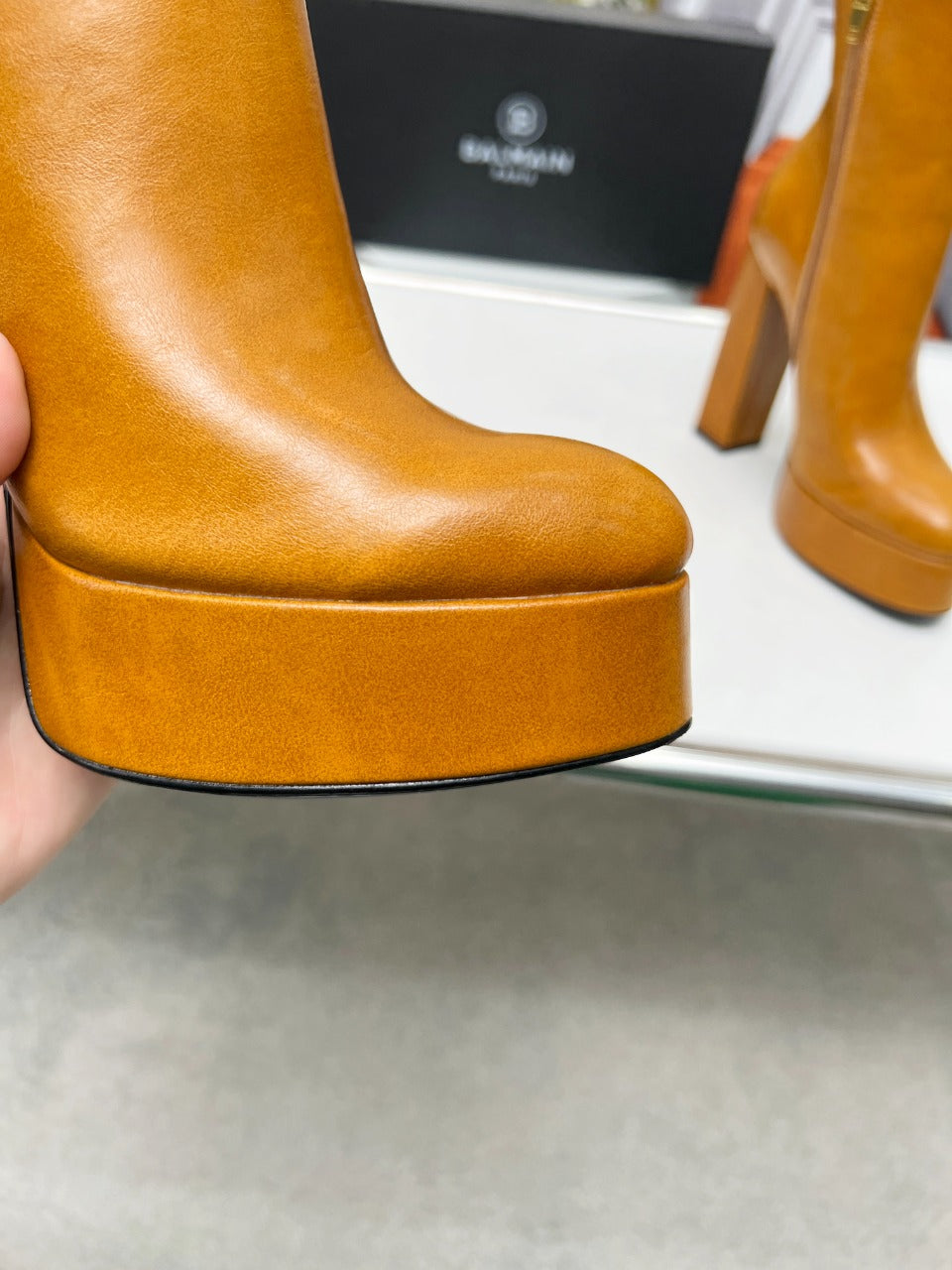 BALMAIN 26S BOOTS 135 MM IN BROWN CALFSKIN