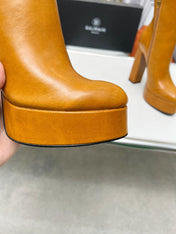 BALMAIN 26S BOOTS 135 MM IN BROWN CALFSKIN