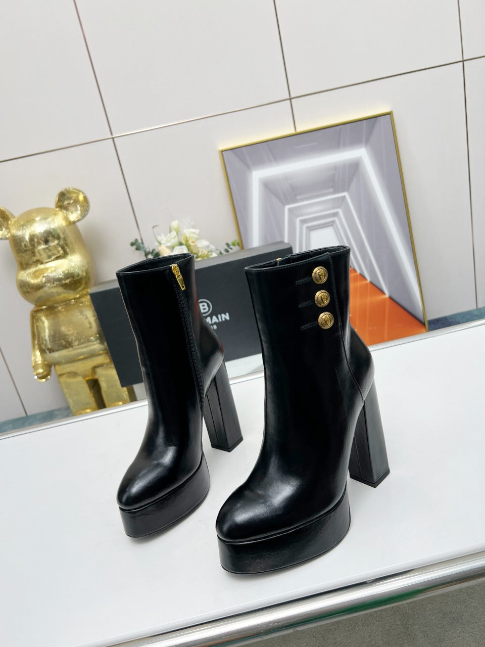 BALMAIN 26S BOOTS 135 MM IN BLACK CALFSKIN