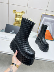 BALMAIN 26S PLATFORM BOOTS 100 MM IN BLACK LAMBSKIN