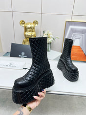 BALMAIN 26S PLATFORM BOOTS 100 MM IN BLACK LAMBSKIN