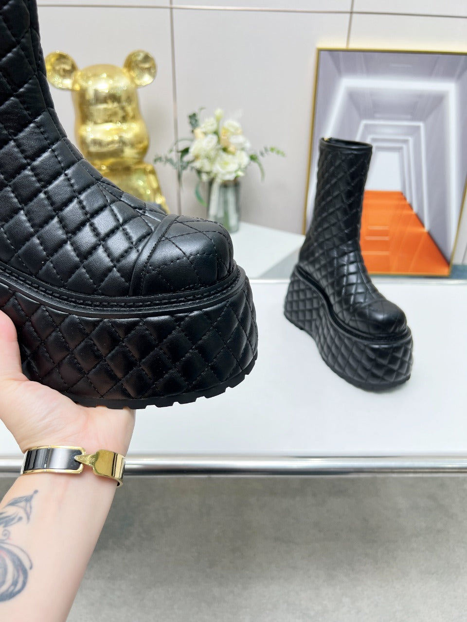 BALMAIN 26S PLATFORM BOOTS 100 MM IN BLACK LAMBSKIN