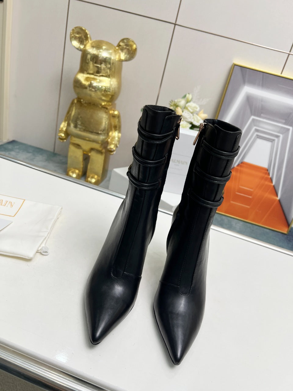 BALMAIN 26S HIGH-HEEL BOOTS 95 MM IN BLACK LAMBSKIN