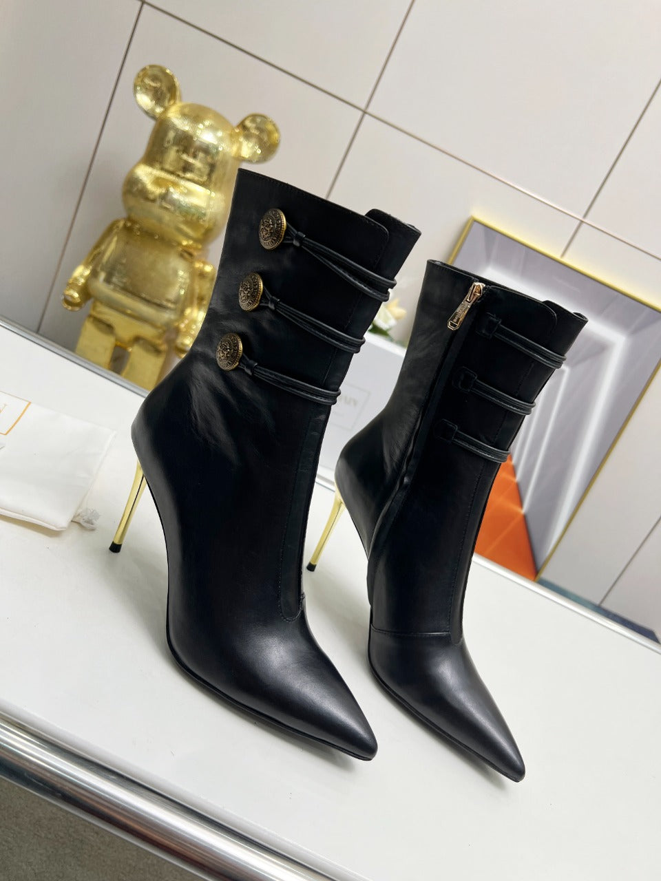 BALMAIN 26S HIGH-HEEL BOOTS 95 MM IN BLACK LAMBSKIN